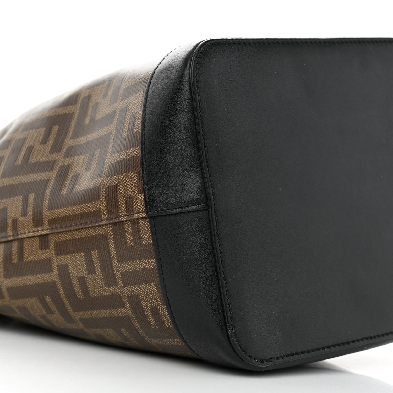 Fendi Glazed Fabric Vitello Grace F is Fendi FF 1974 Stamp Patch Grande Mon Tresor Bucket Bag Mogano Panna Black 9 of 11