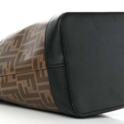 Fendi Glazed Fabric Vitello Grace F is Fendi FF 1974 Stamp Patch Grande Mon Tresor Bucket Bag Mogano Panna Black 9 of 11