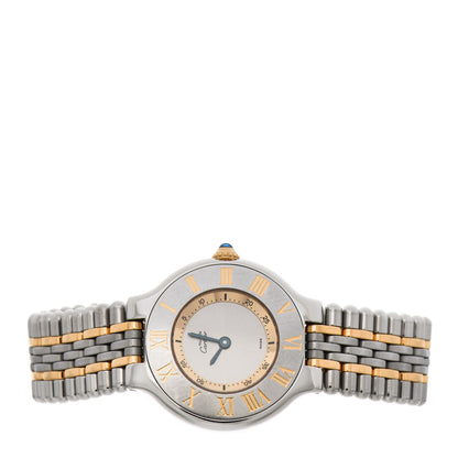 Cartier Stainless Steel 18K Yellow Gold 28mm Must De 21 Bullet Link Quartz Watch 2 of 7