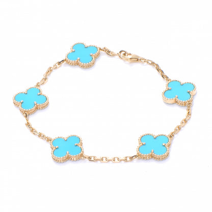 Van Cleef & Arpels 18K Yellow Gold Turquoise 5 Motifs Vintage Alhambra Bracelet 1 of 3