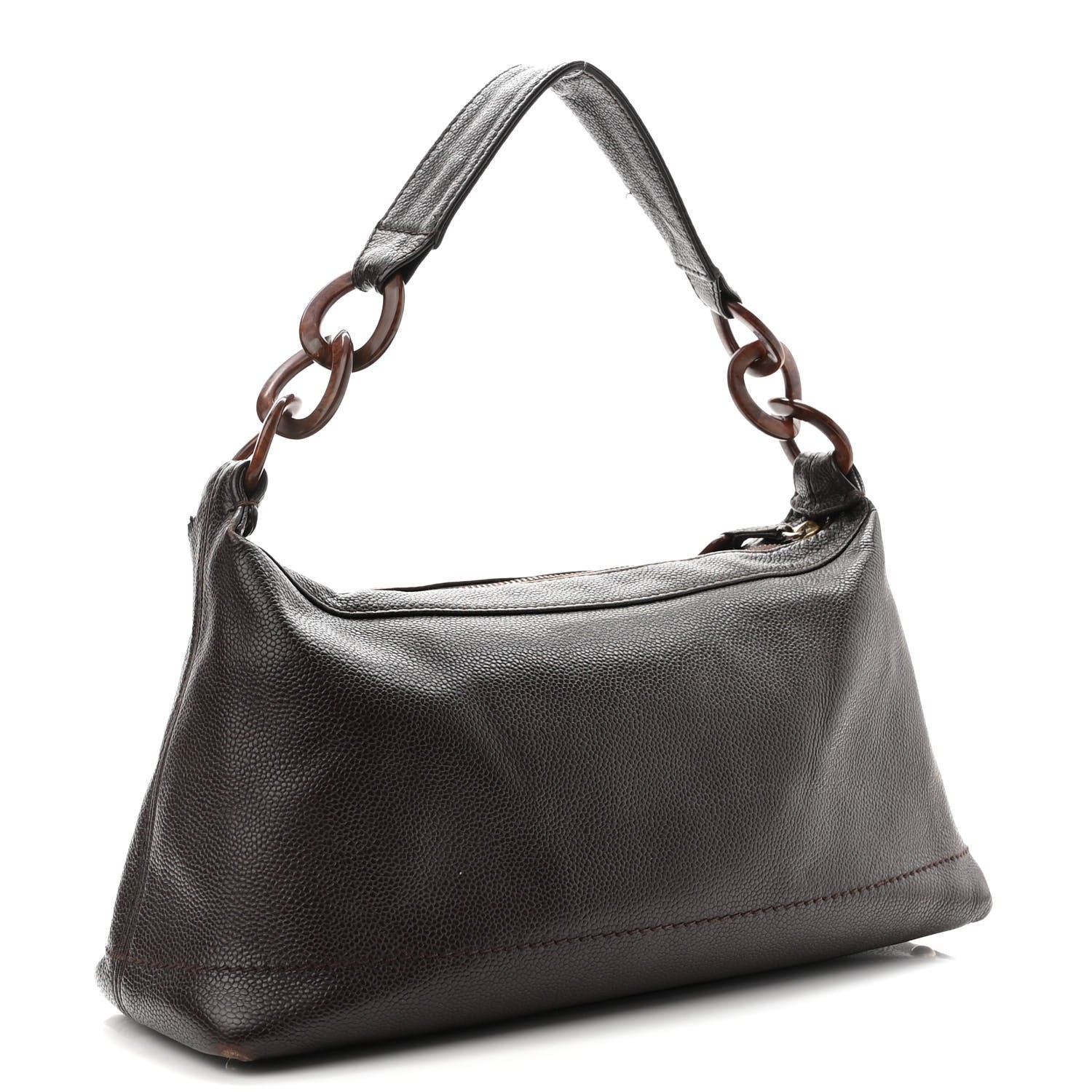 Chanel Caviar CC Wood Chain Hobo Dark Brown 3 of 10