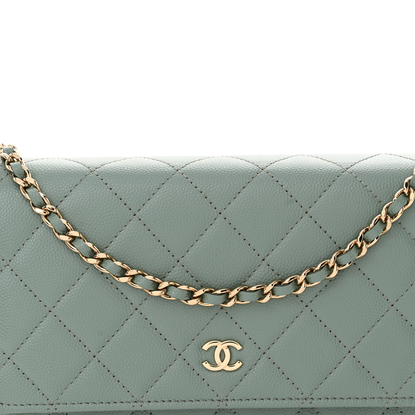 Caviar Quilted Wallet on Chain WOC Light Blue