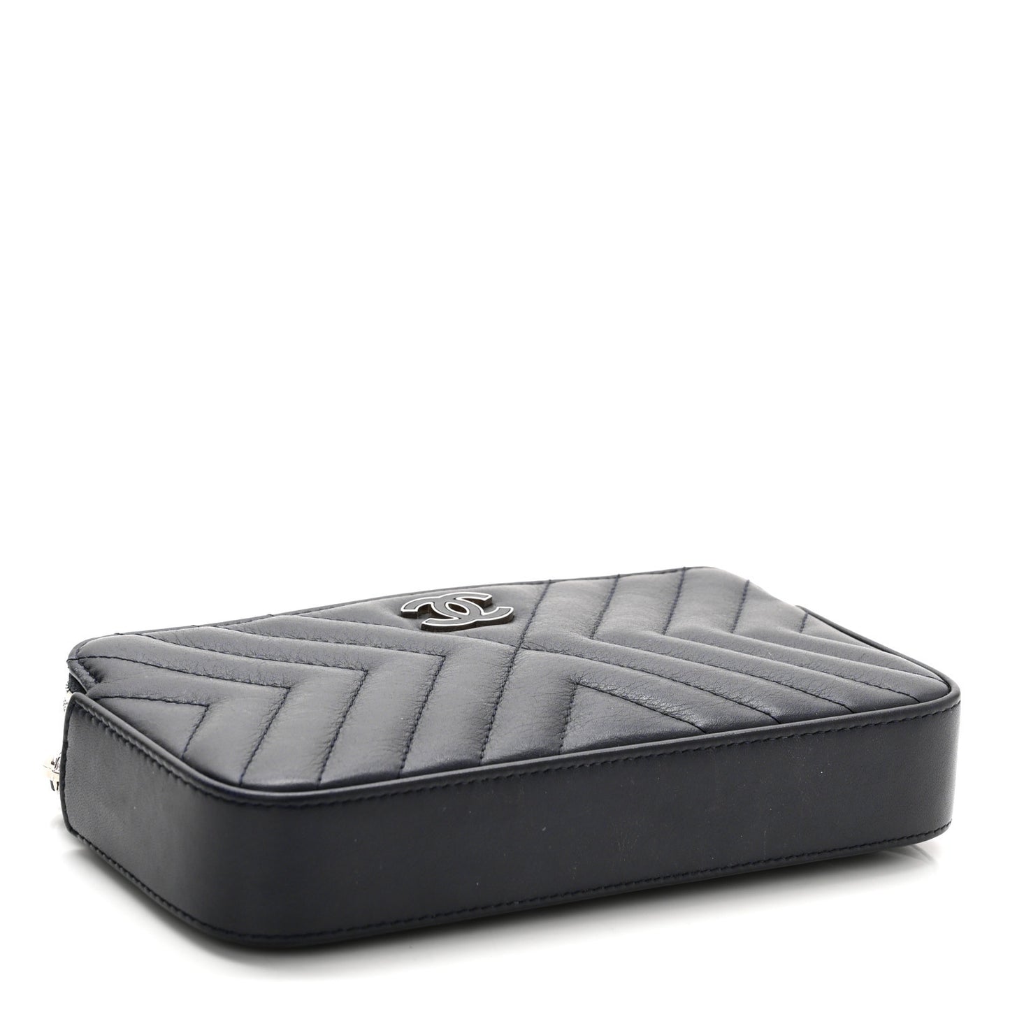 Calfskin Chevron Quilted Tassel Clutch With Chain Navy