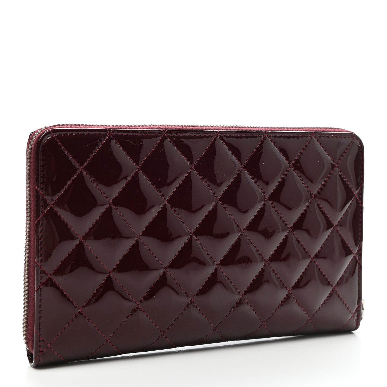 Chanel Patent Quilted Large Brilliant Zip Around Organizer Wallet Dark Red 3 of 10