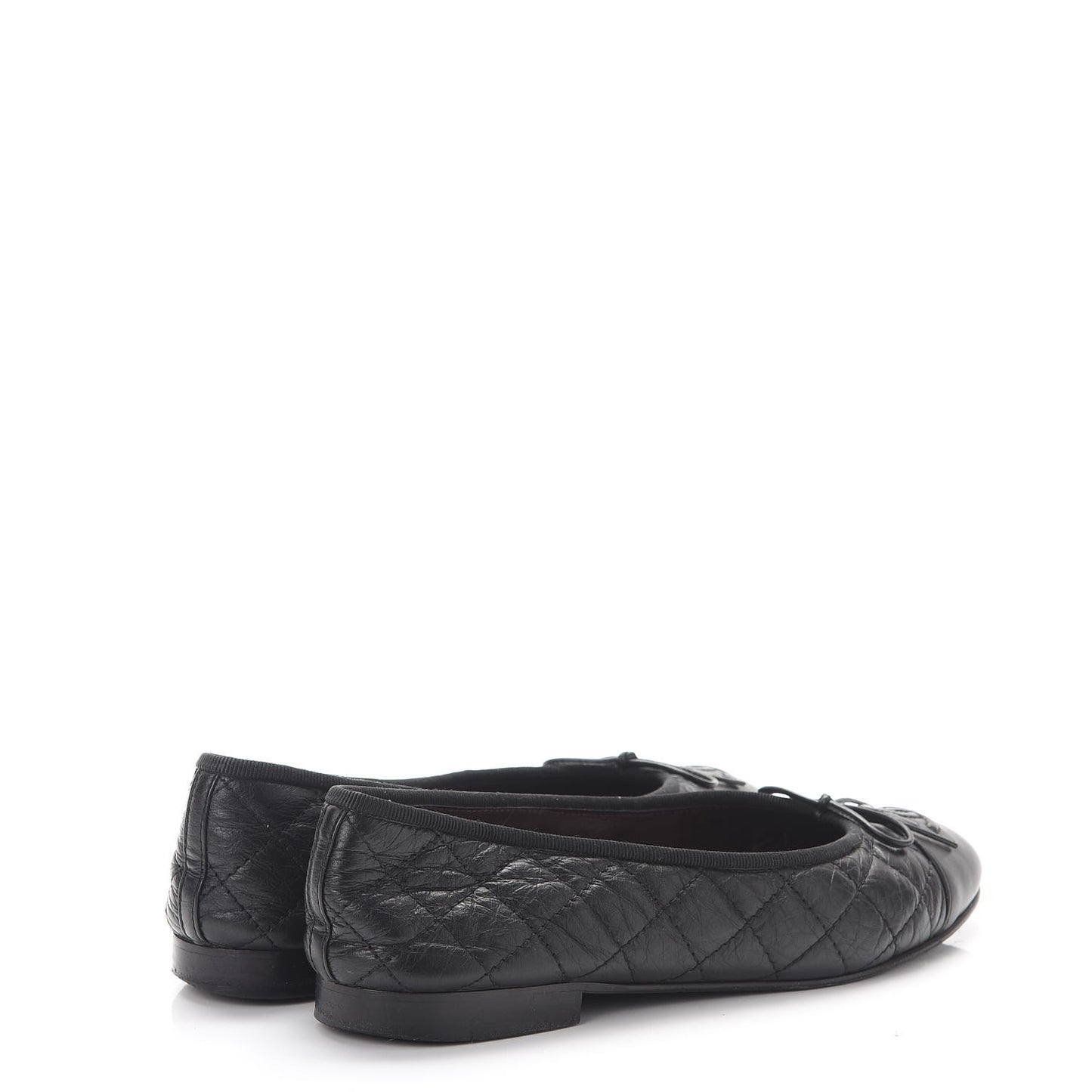 Aged Calfskin Quilted Cap Toe Ballerina Flats 38 Black
