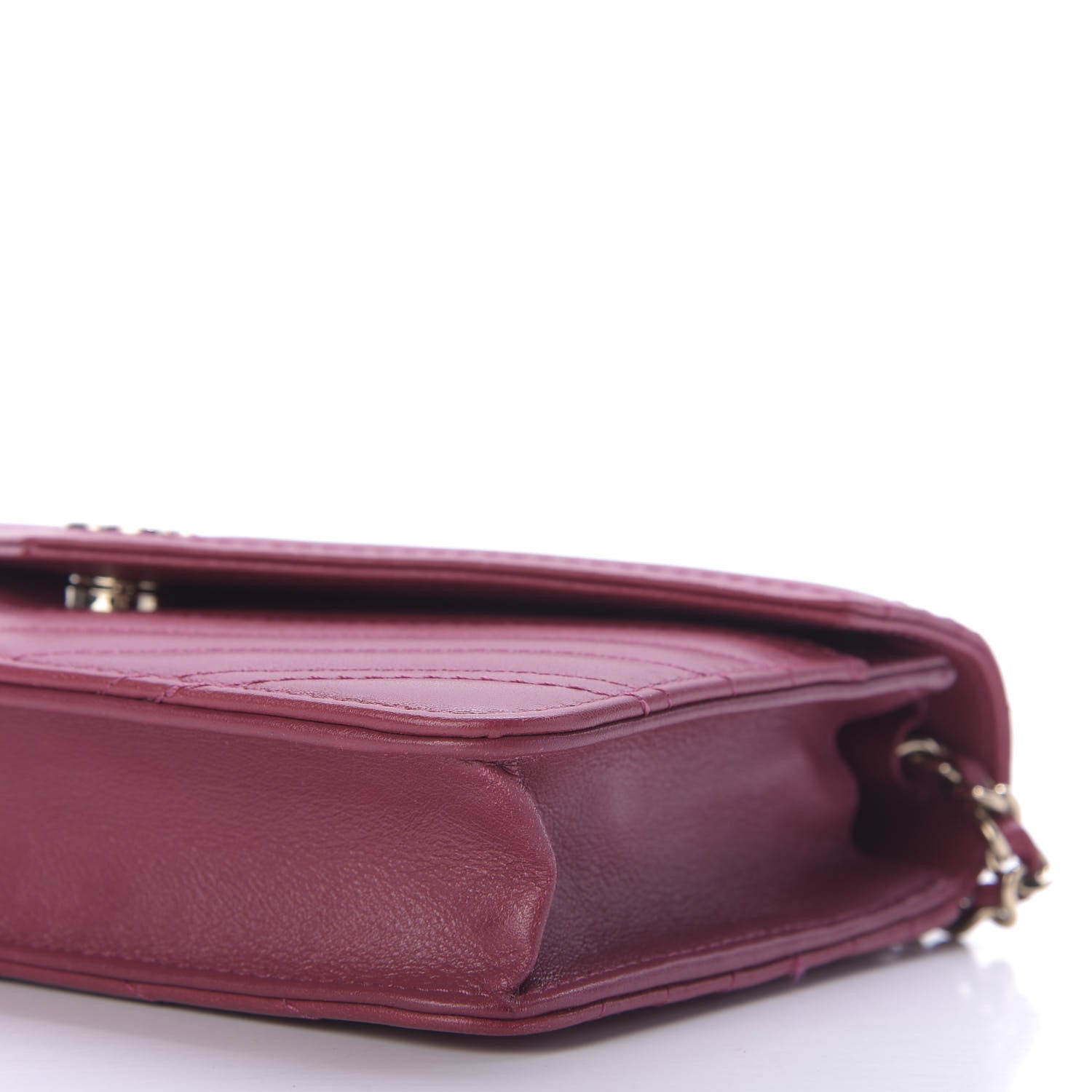 Chanel Goatskin Chevron Quilted Statement Wallet On Chain WOC Dark Pink 7 of 10