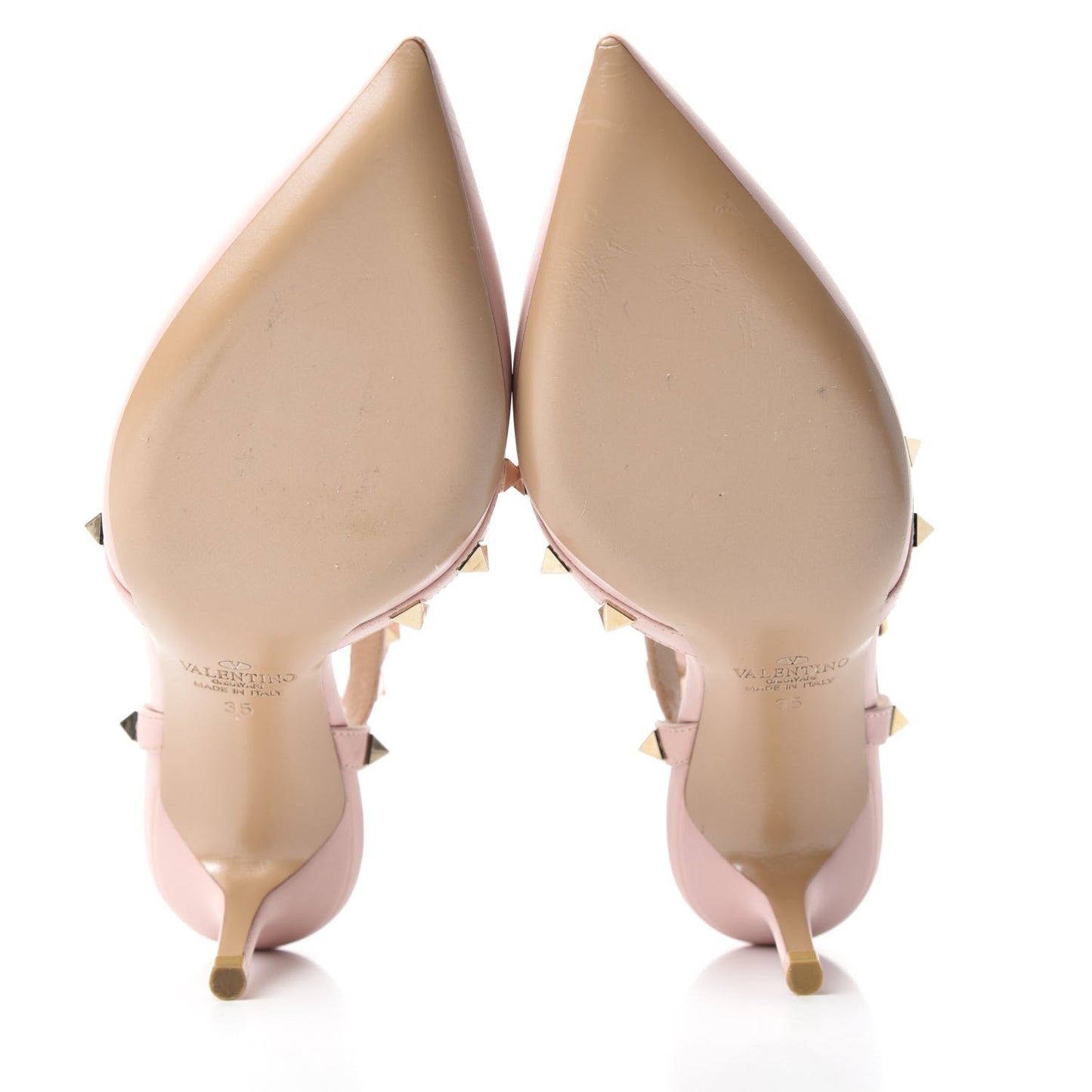 Nappa Rockstud Ankle Strap Low Heel Pumps 35 Pink