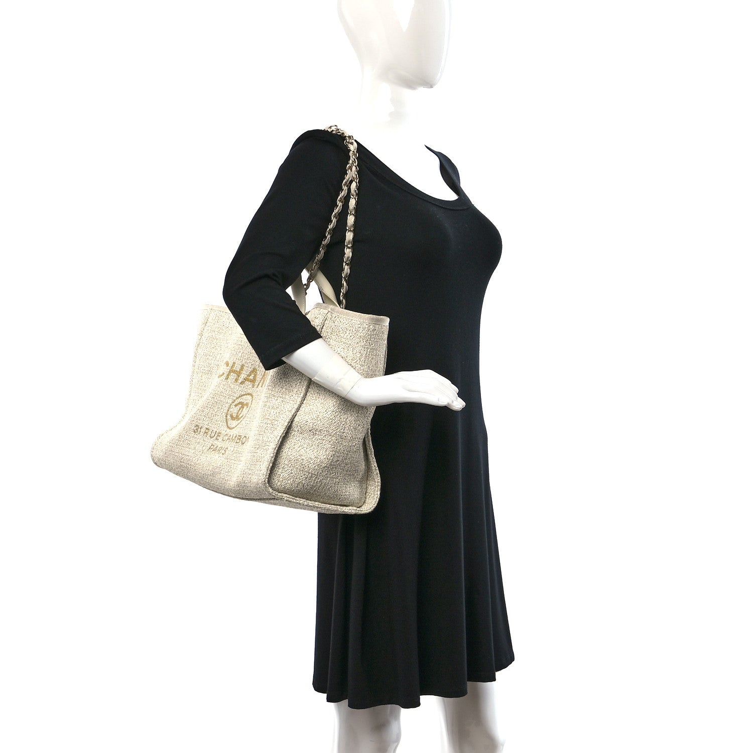 Chanel Canvas Large Deauville Tote Ivory 2 of 10