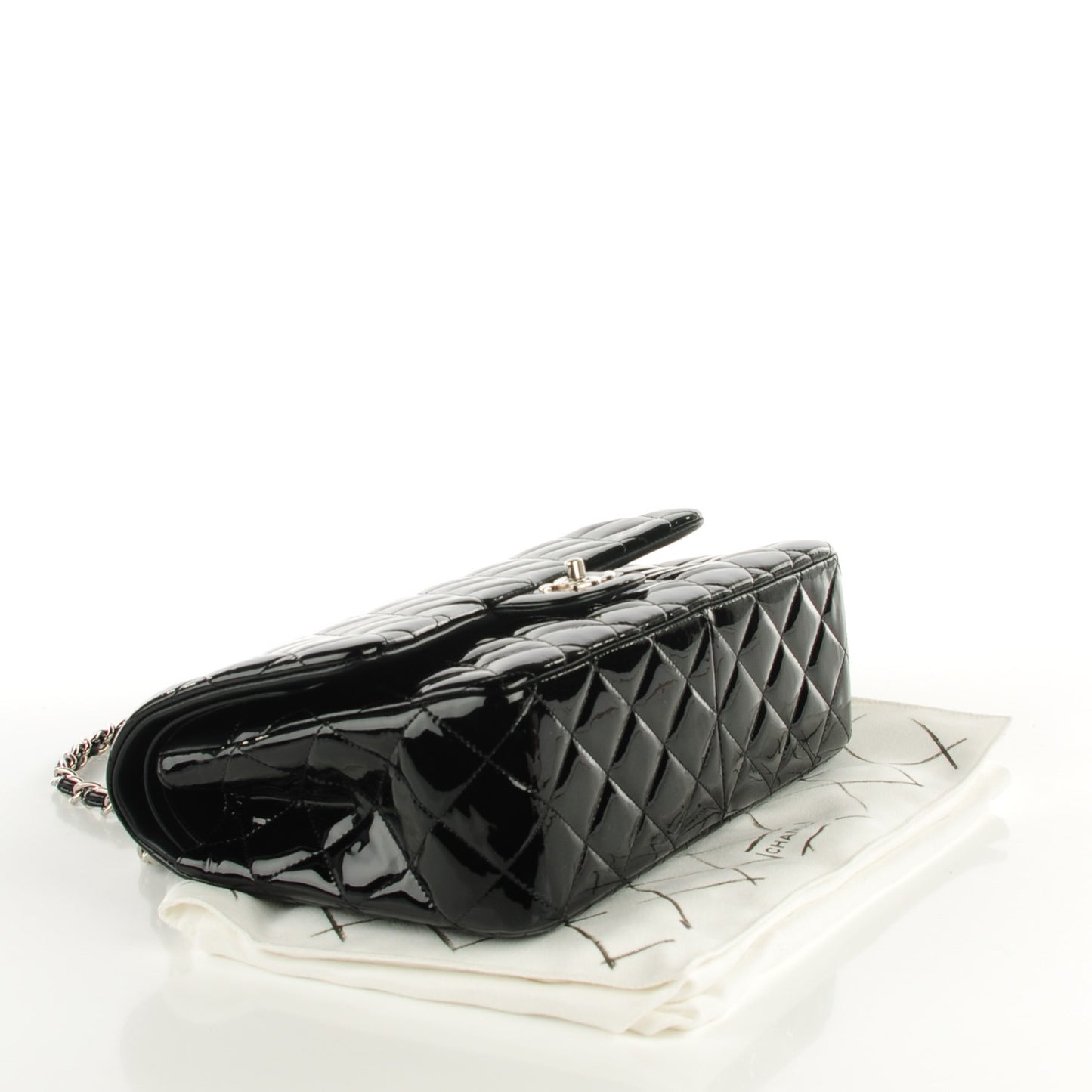 Patent Quilted Jumbo Double Flap Black