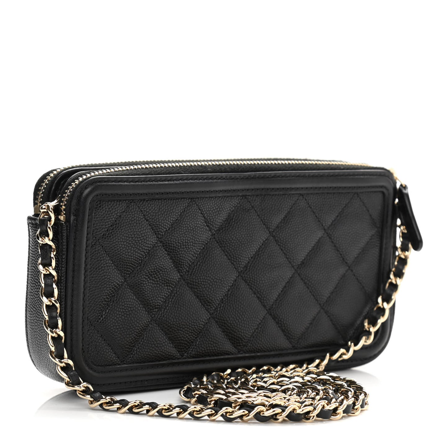 Caviar Quilted CC Filigree Clutch With Chain Black