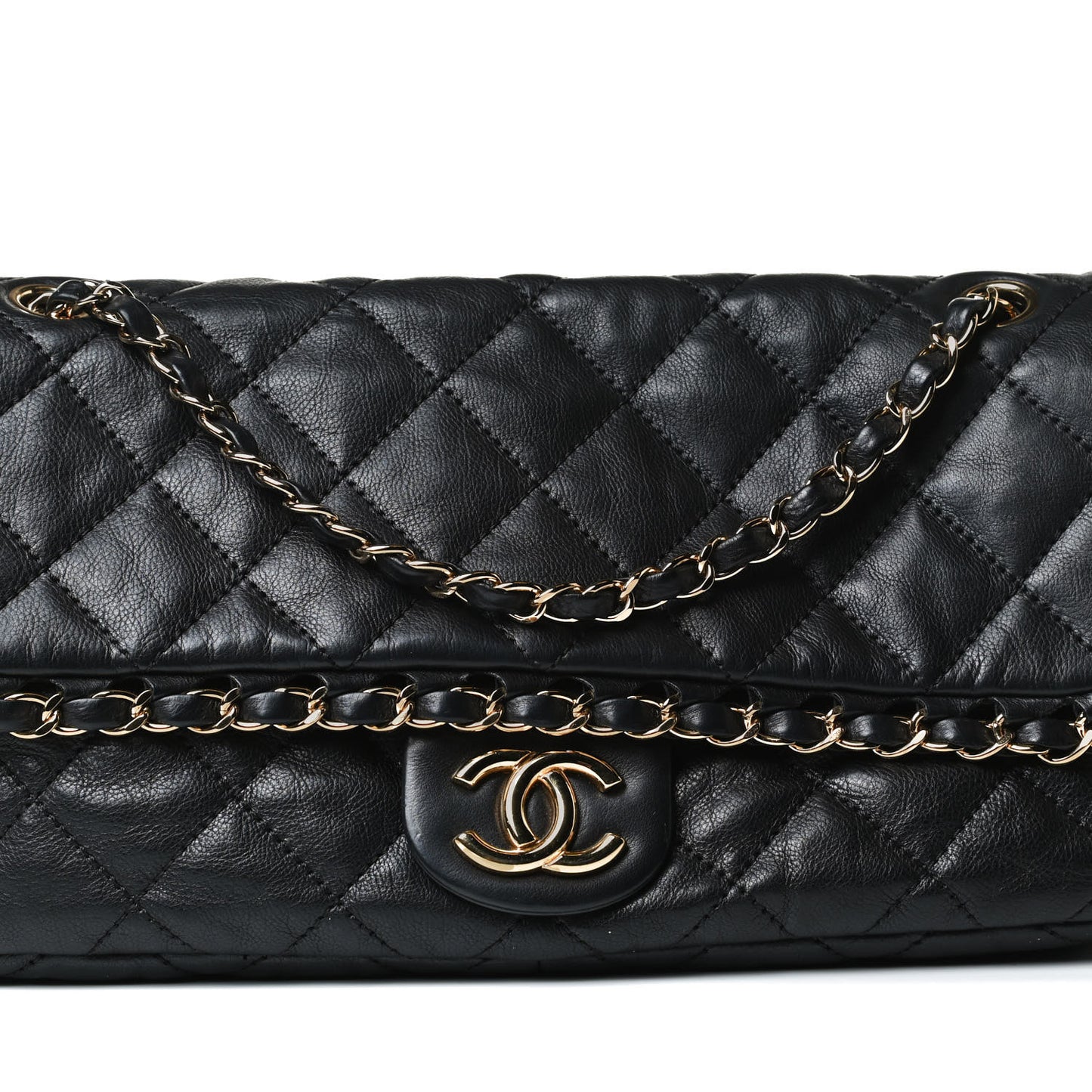 Calfskin Quilted Medium Chain Me Flap Black