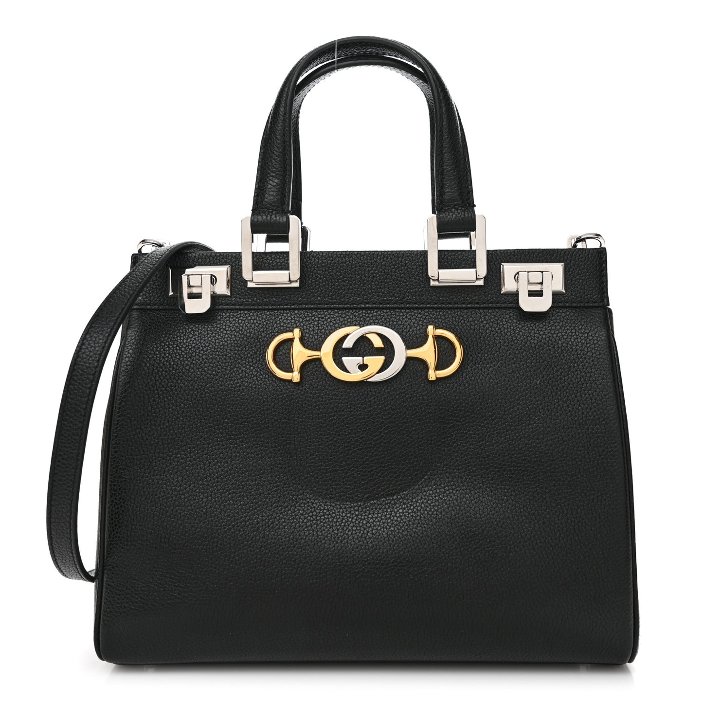 Grainy Calfskin Small Zumi Top Handle Bag Black
