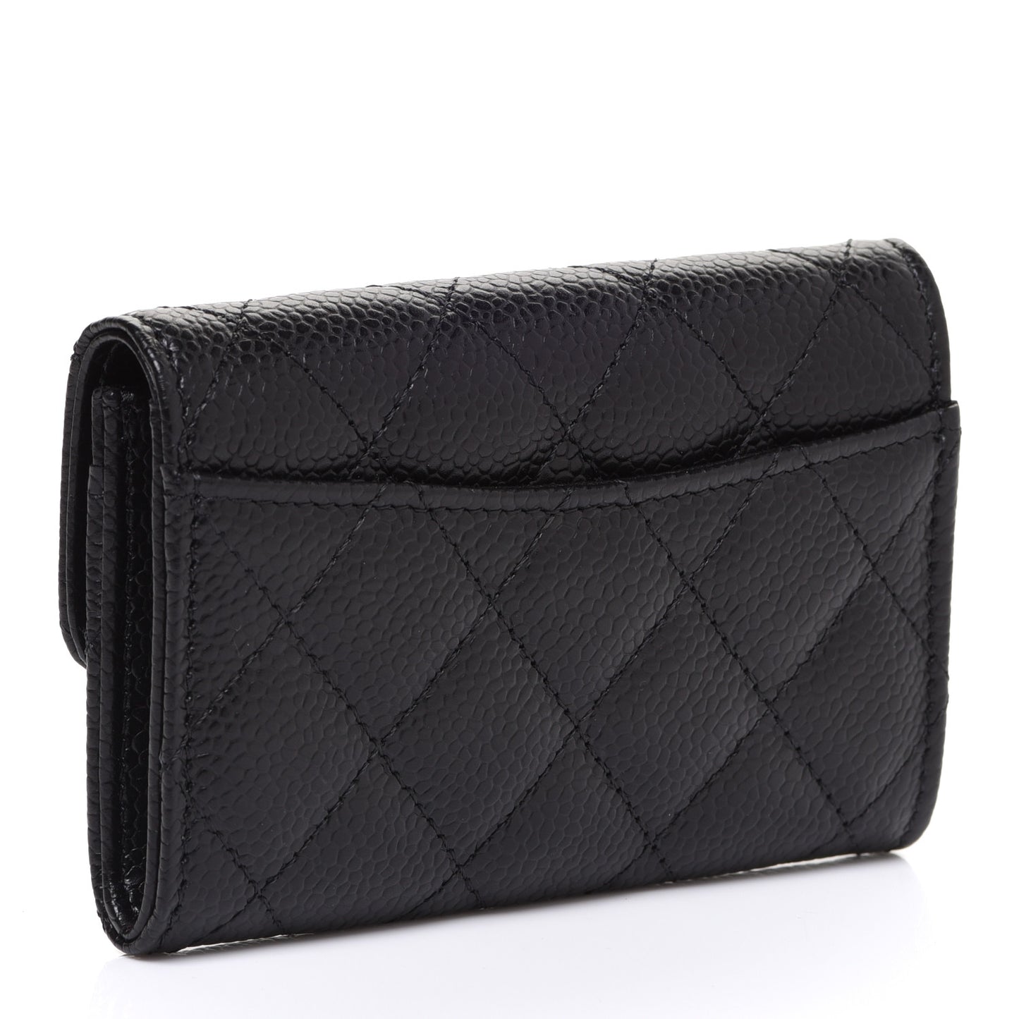 Caviar Quilted Flap Card Holder Wallet Black