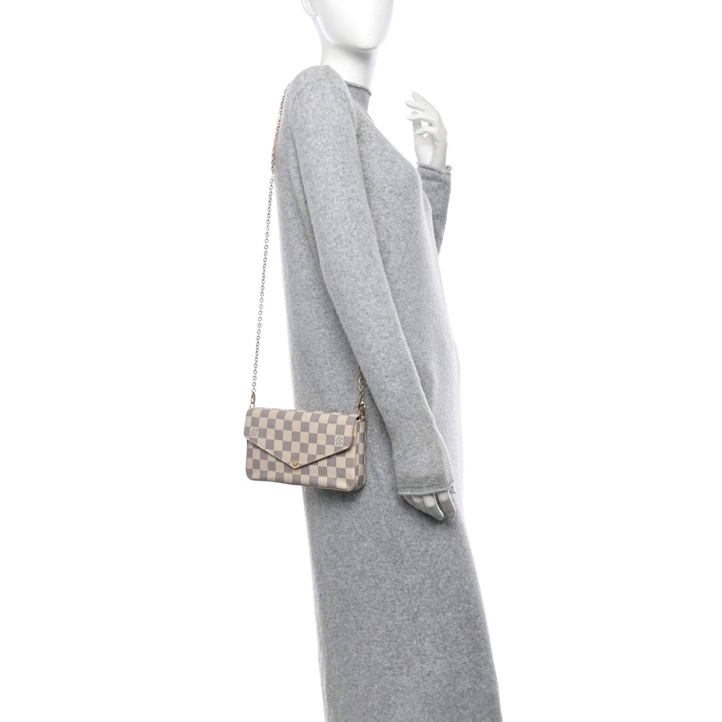Damier Azur Pochette Felicie Chain Wallet Rose Ballerine