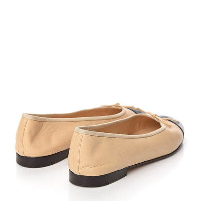 Chanel Lambskin Cap Toe CC Ballerina Flats 41 Beige Black 4 of 8