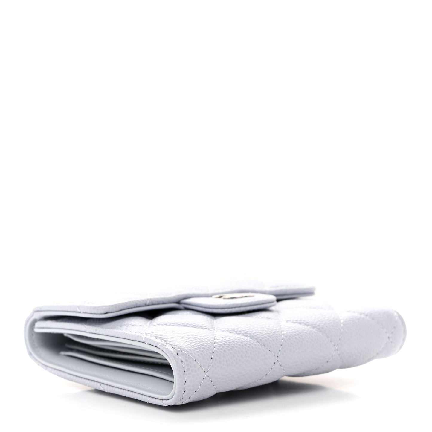 Caviar Quilted Compact Flap Wallet Light Grey