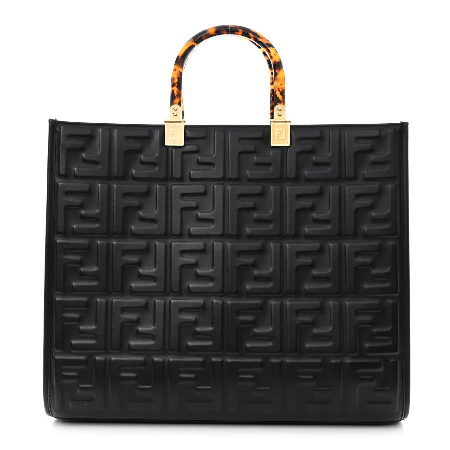 Vitello Plexiglass FF Embossed Medium Fendi Sunshine Shopper Tote Black