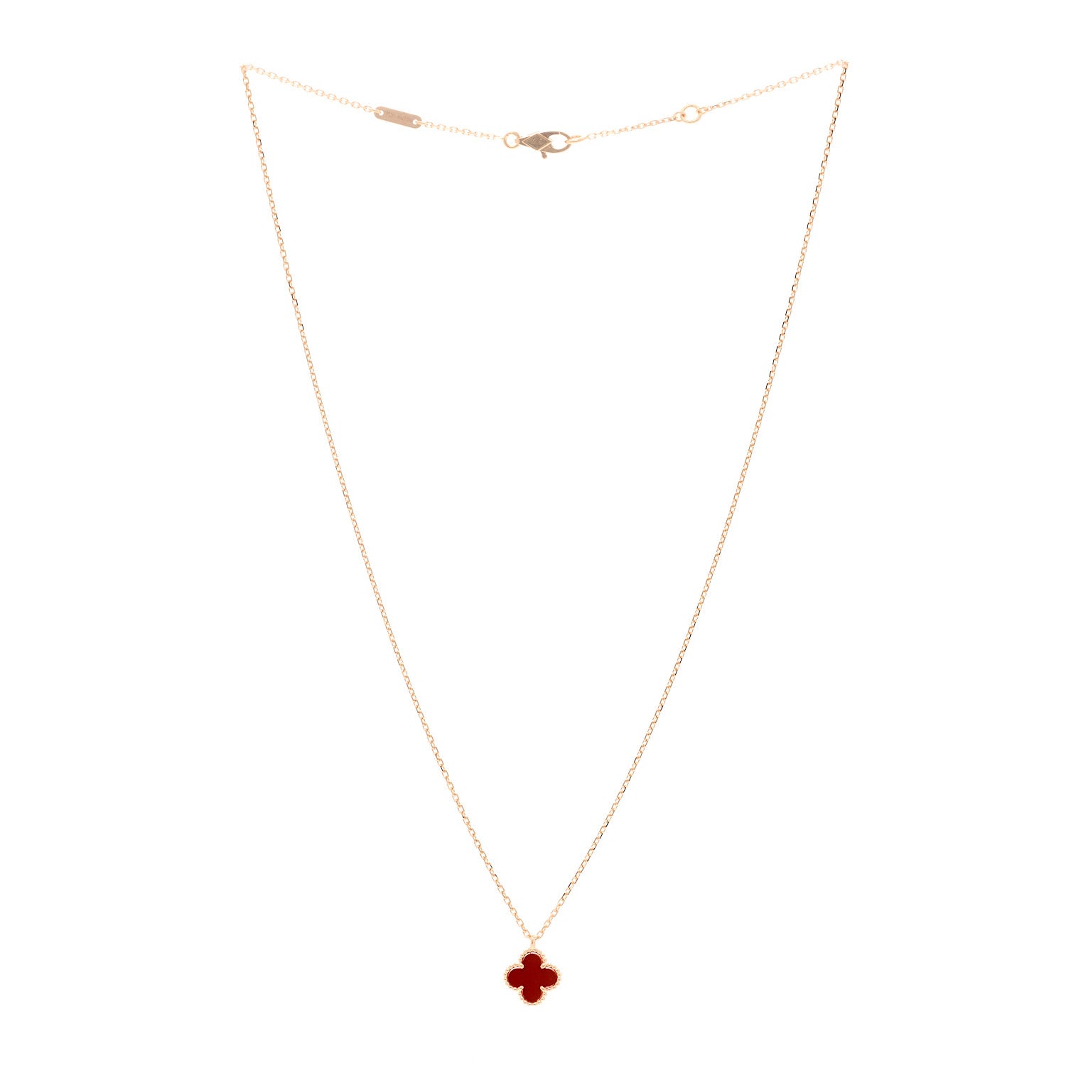 Van Cleef & Arpels 18K Rose Gold Carnelian Sweet Alhambra Pendant Necklace 3 of 5