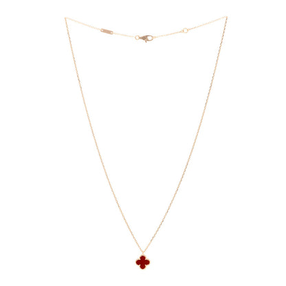 Van Cleef & Arpels 18K Rose Gold Carnelian Sweet Alhambra Pendant Necklace 3 of 5