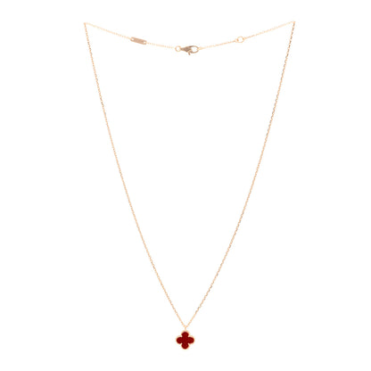 Van Cleef & Arpels 18K Rose Gold Carnelian Sweet Alhambra Pendant Necklace 3 of 5