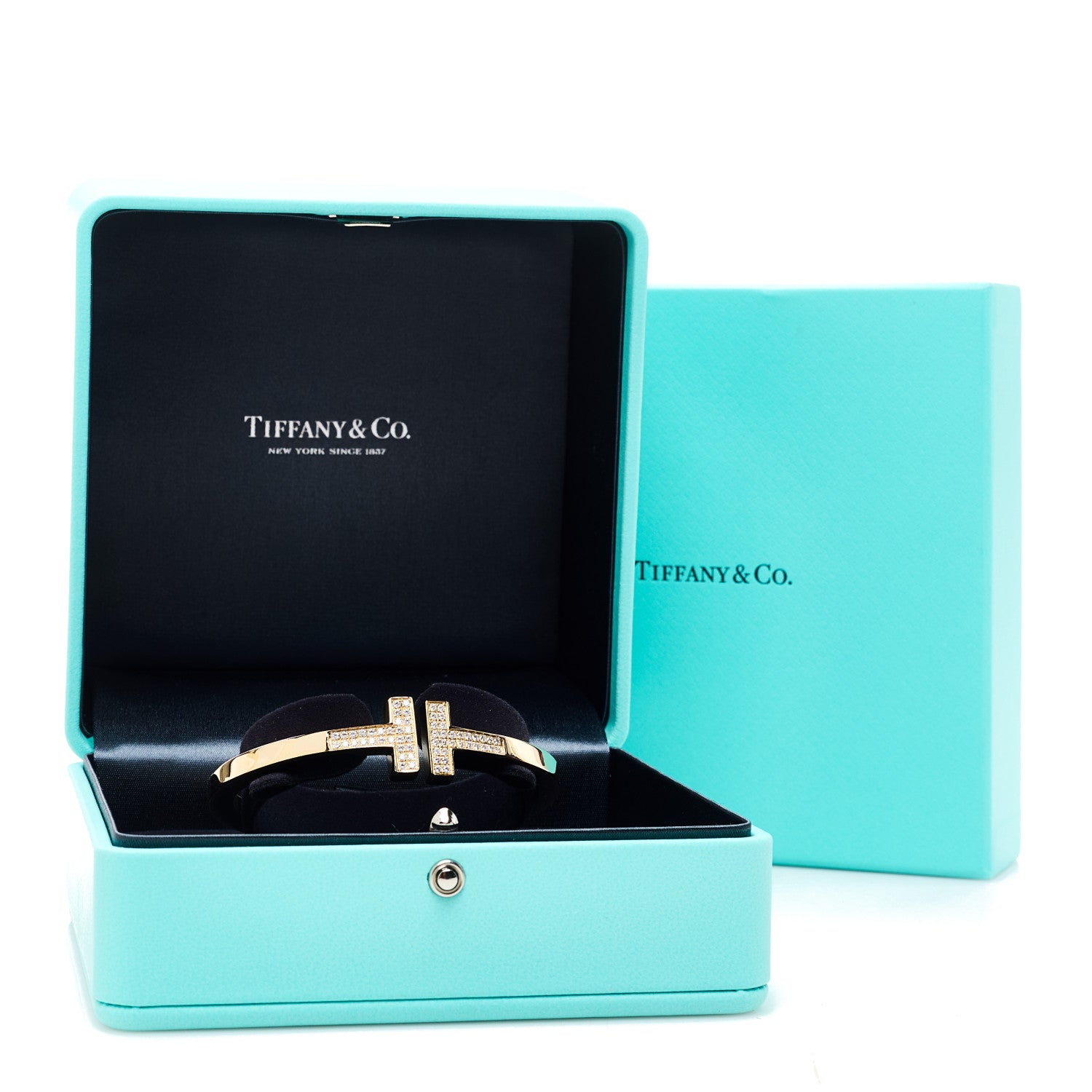 Tiffany 18K Yellow Gold Diamond T Square Pave Bracelet 4 of 4