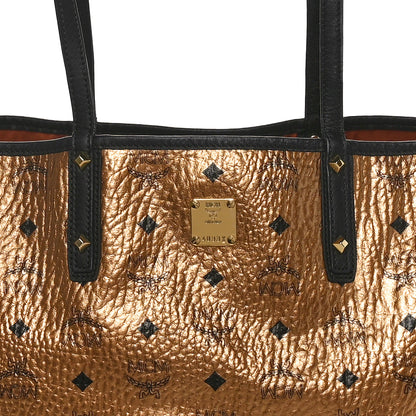 MCM Metallic Visetos Medium Shopper Tote Gold 7 of 9
