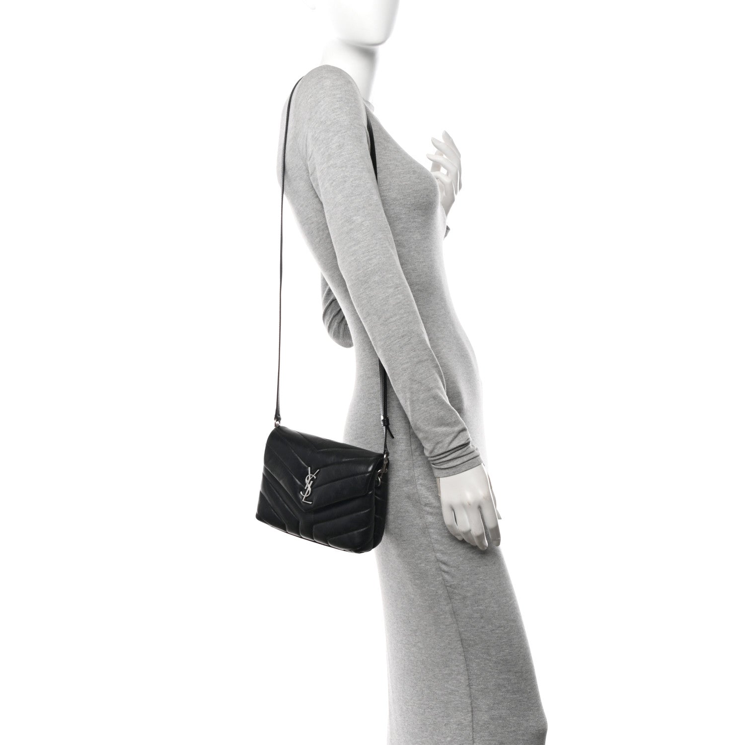 Saint Laurent Calfskin Y Quilted Monogram Toy Loulou Crossbody Bag Black 3 of 12