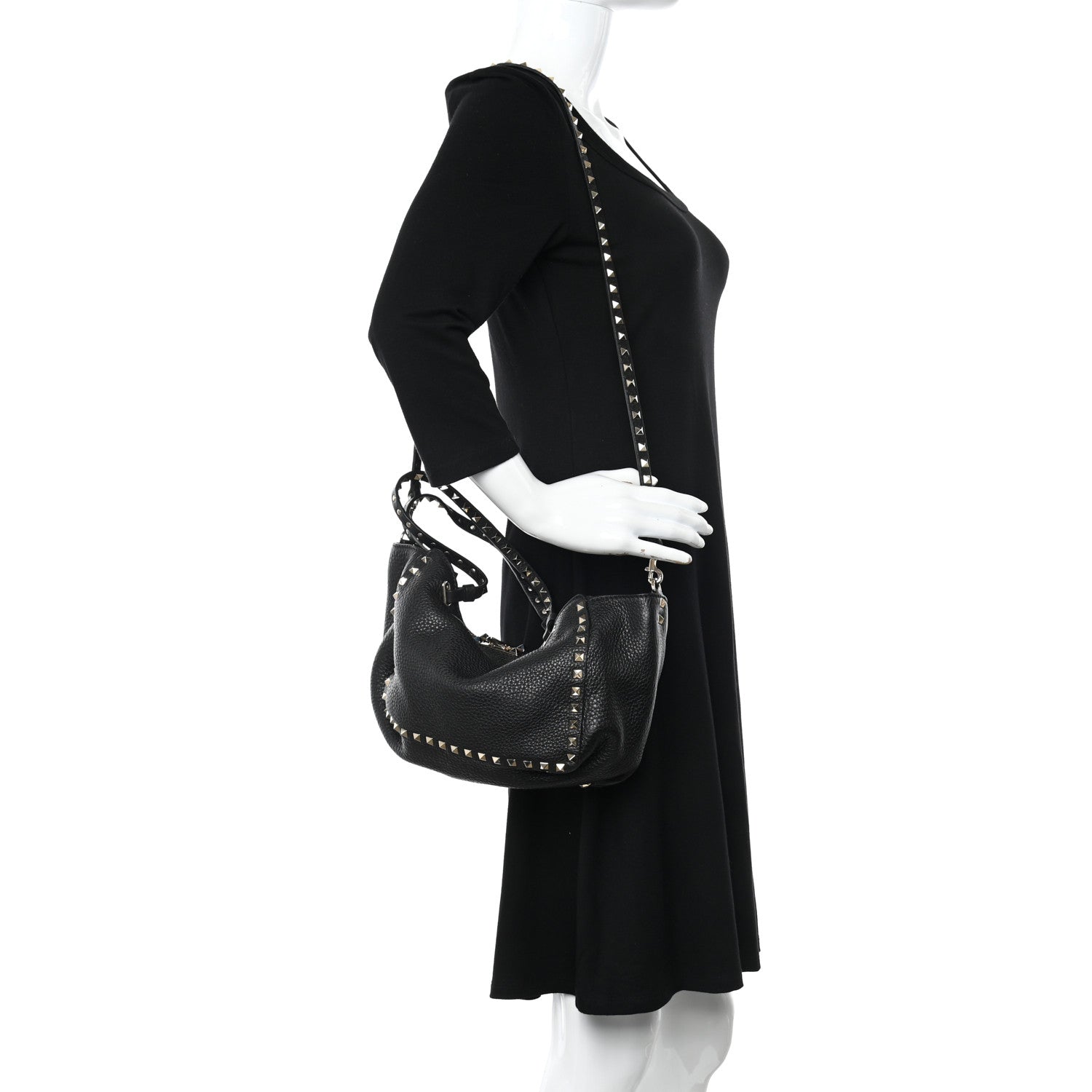 Valentino Garavani Grained Calfskin Small Rockstud Tote Black 2 of 9