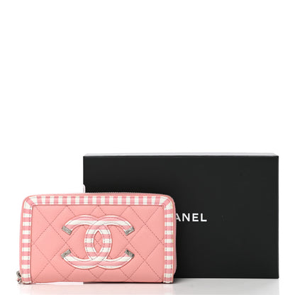 Chanel Caviar Quilted Medium Stripe Filigree Zip Around Wallet Pink White 15 of 15