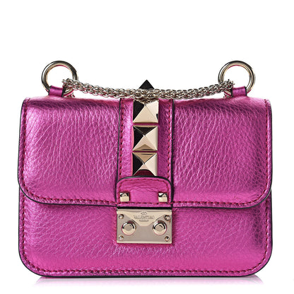 Valentino Garavani Metallic Pebbled Calfskin Mini Glam Lock Rockstud Flap Peony 1 of 9