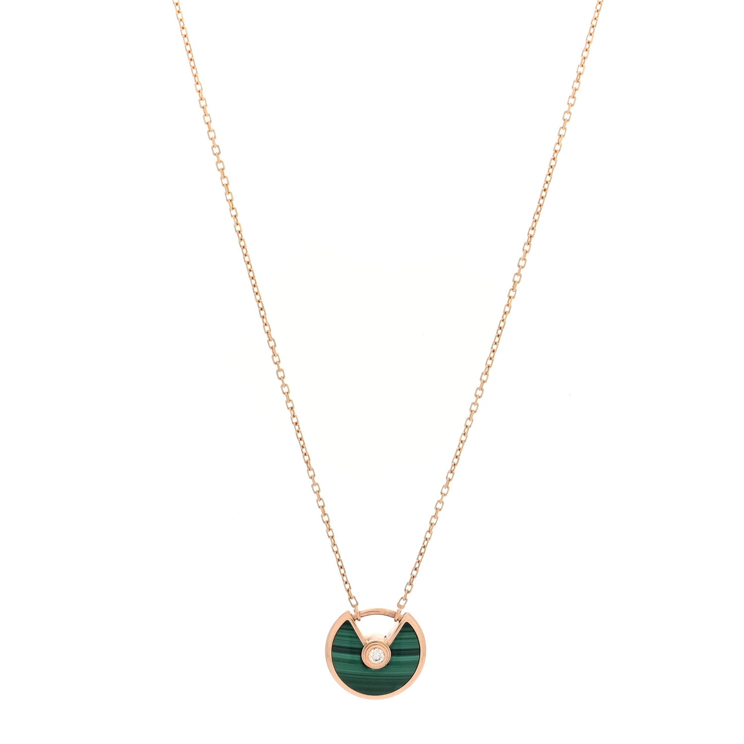 18K Pink Gold Diamond Malachite XS Amulette de Cartier Pendant Necklace