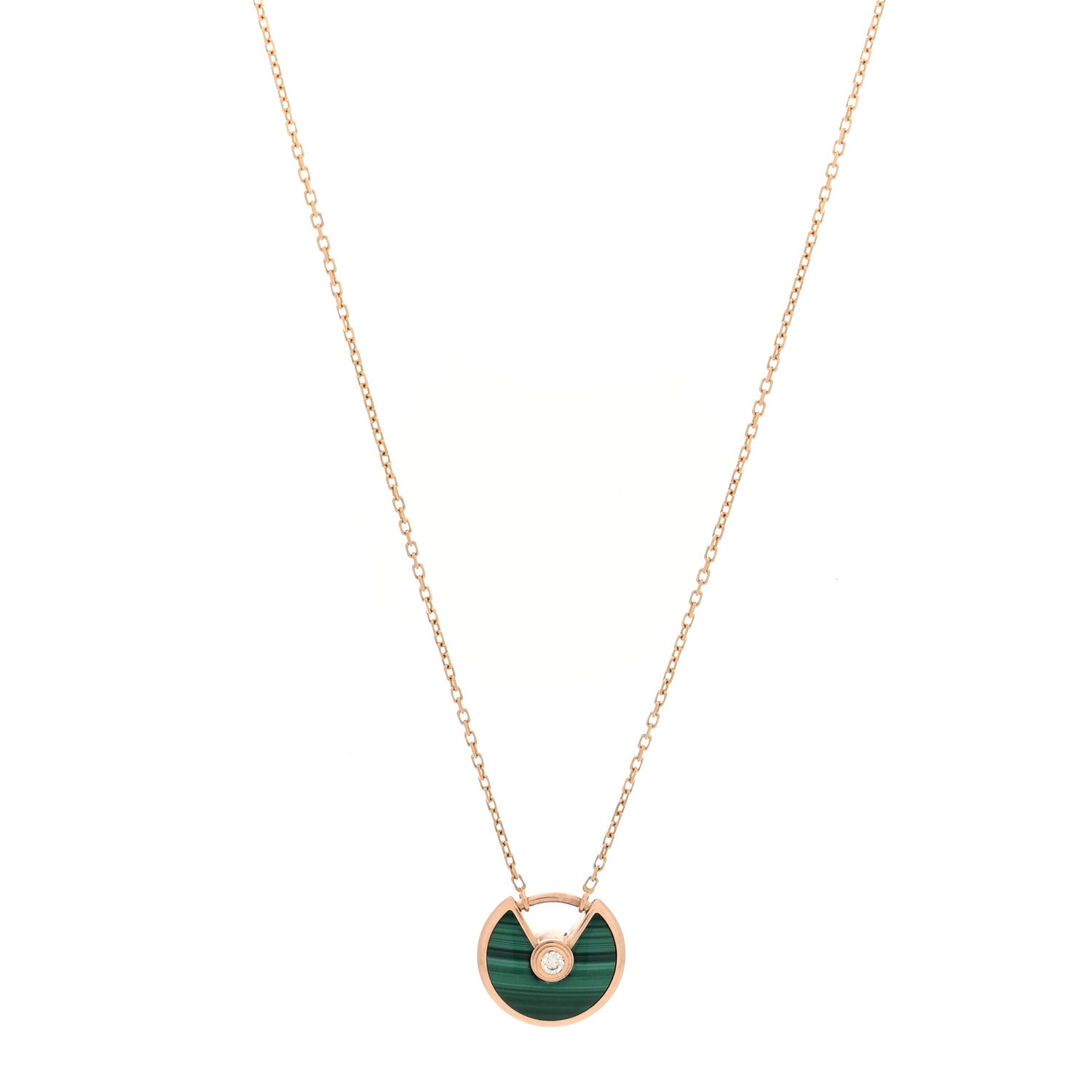 Cartier 18K Pink Gold Diamond Malachite XS Amulette de Cartier Pendant Necklace 1 of 4