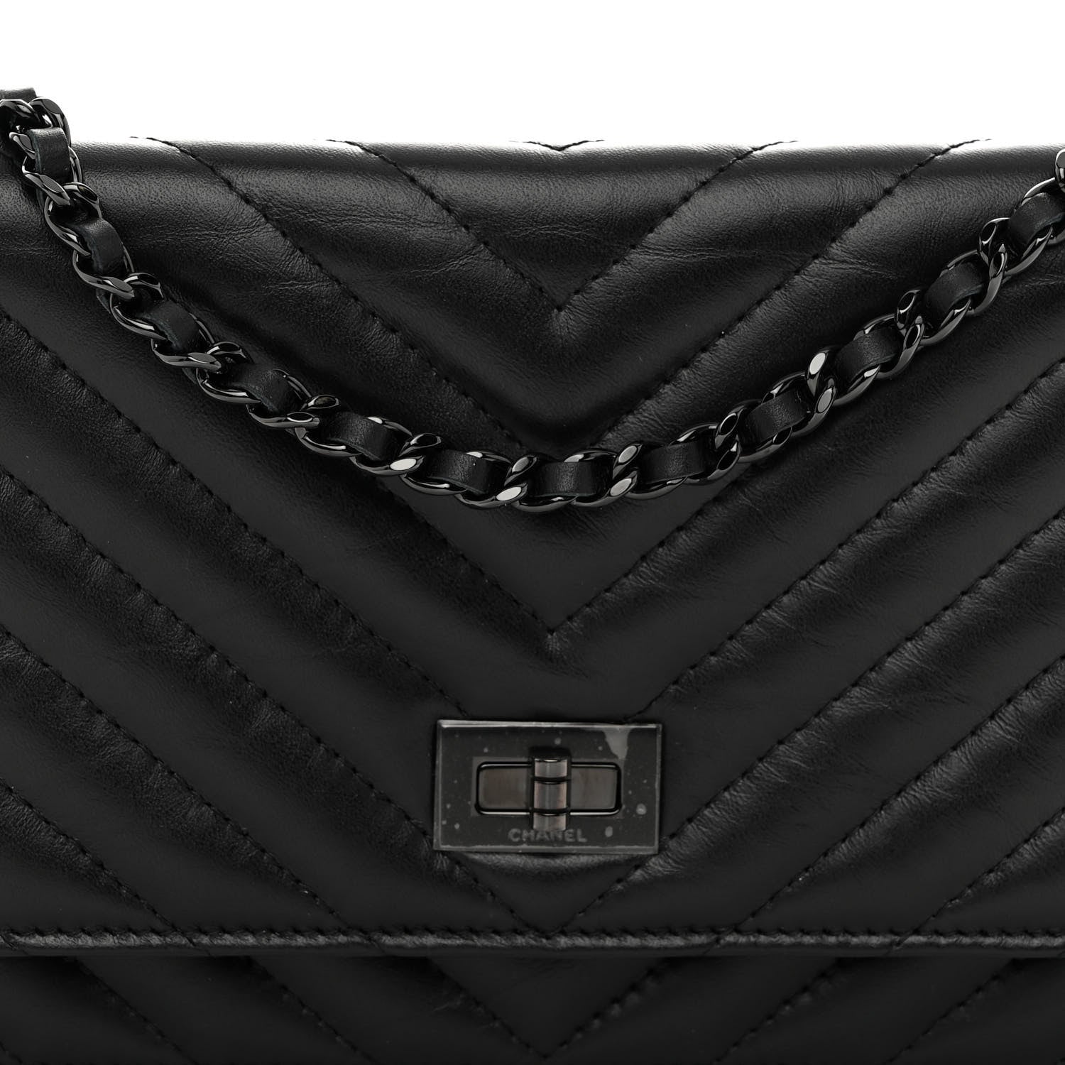 Chanel Aged Calfskin Chevron Quilted Reissue Wallet On Chain WOC So Black 8 of 10