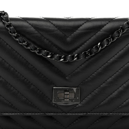 Chanel Aged Calfskin Chevron Quilted Reissue Wallet On Chain WOC So Black 8 of 10