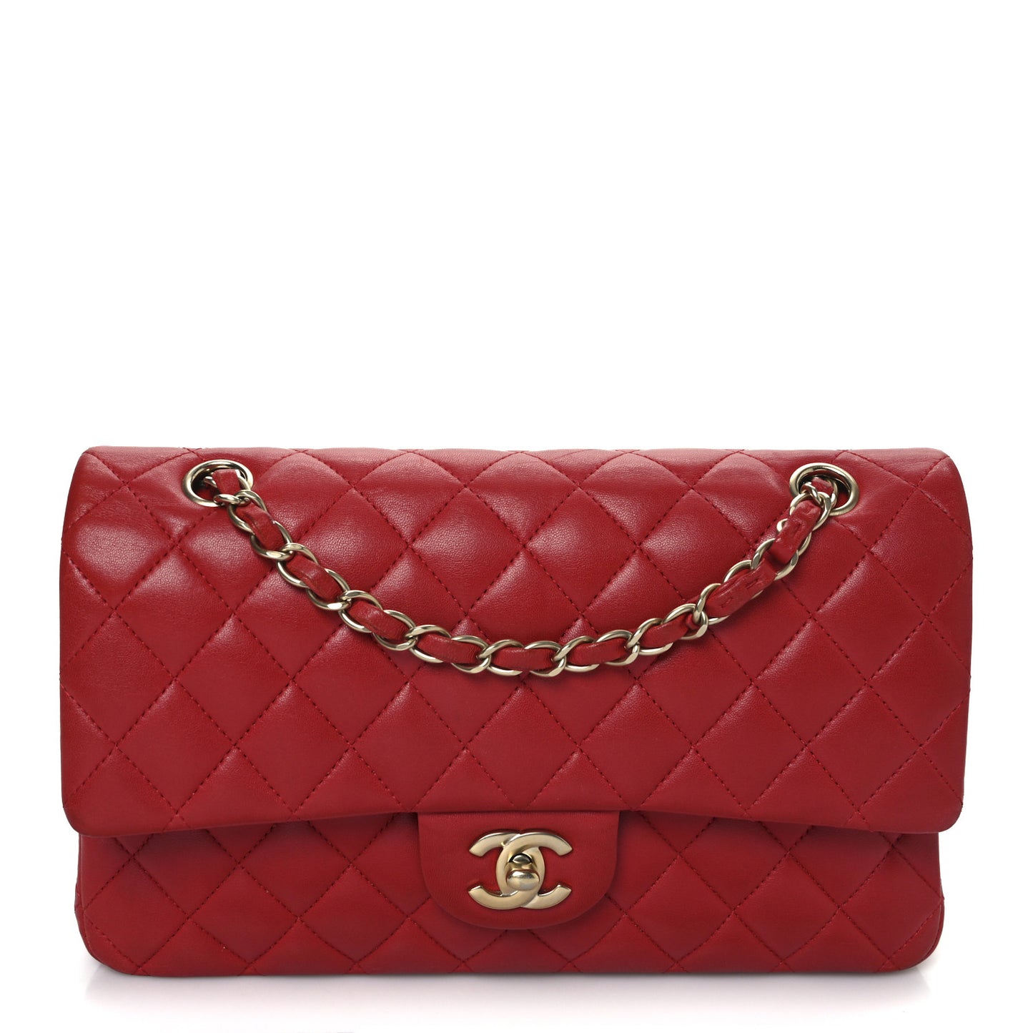 Lambskin Quilted Medium Double Flap Red
