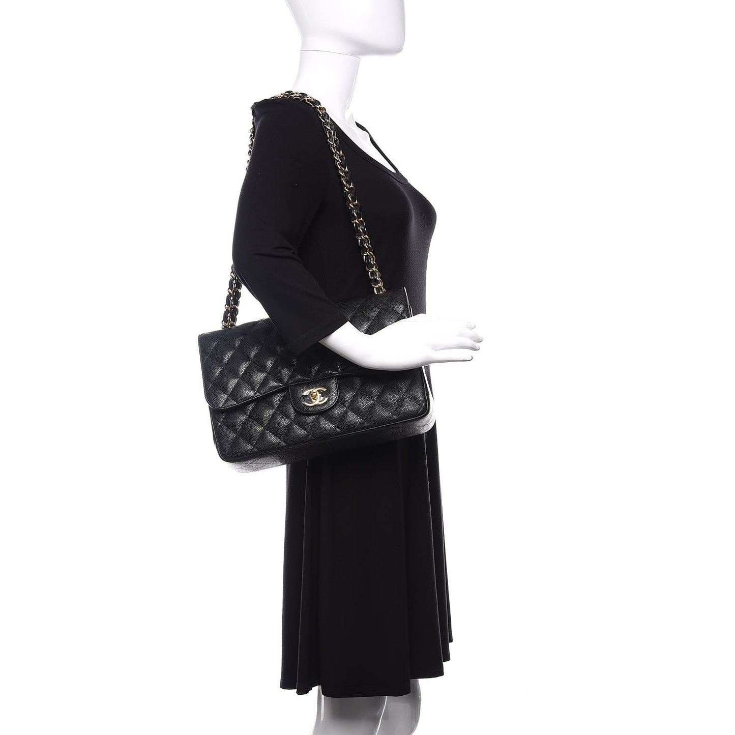 Caviar Quilted Jumbo Double Flap Black