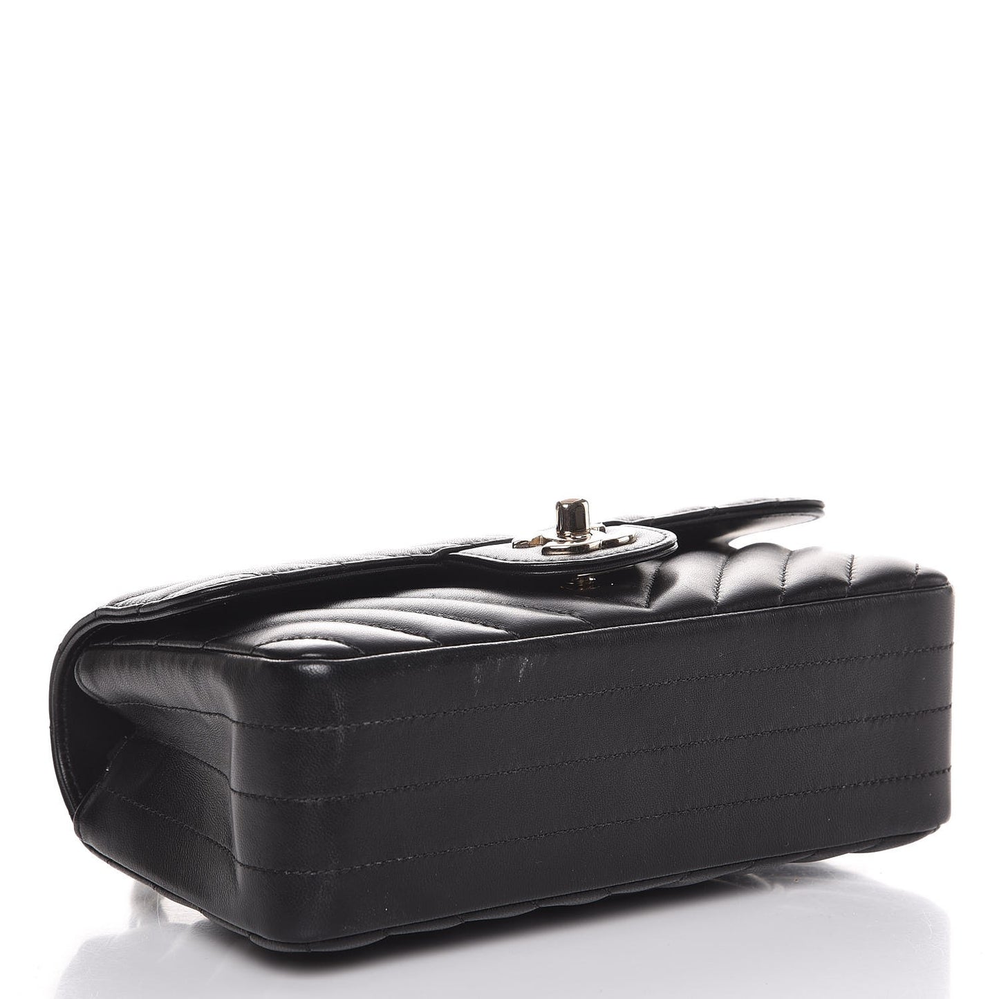 Lambskin Chevron Quilted Mini Rectangular Flap Black
