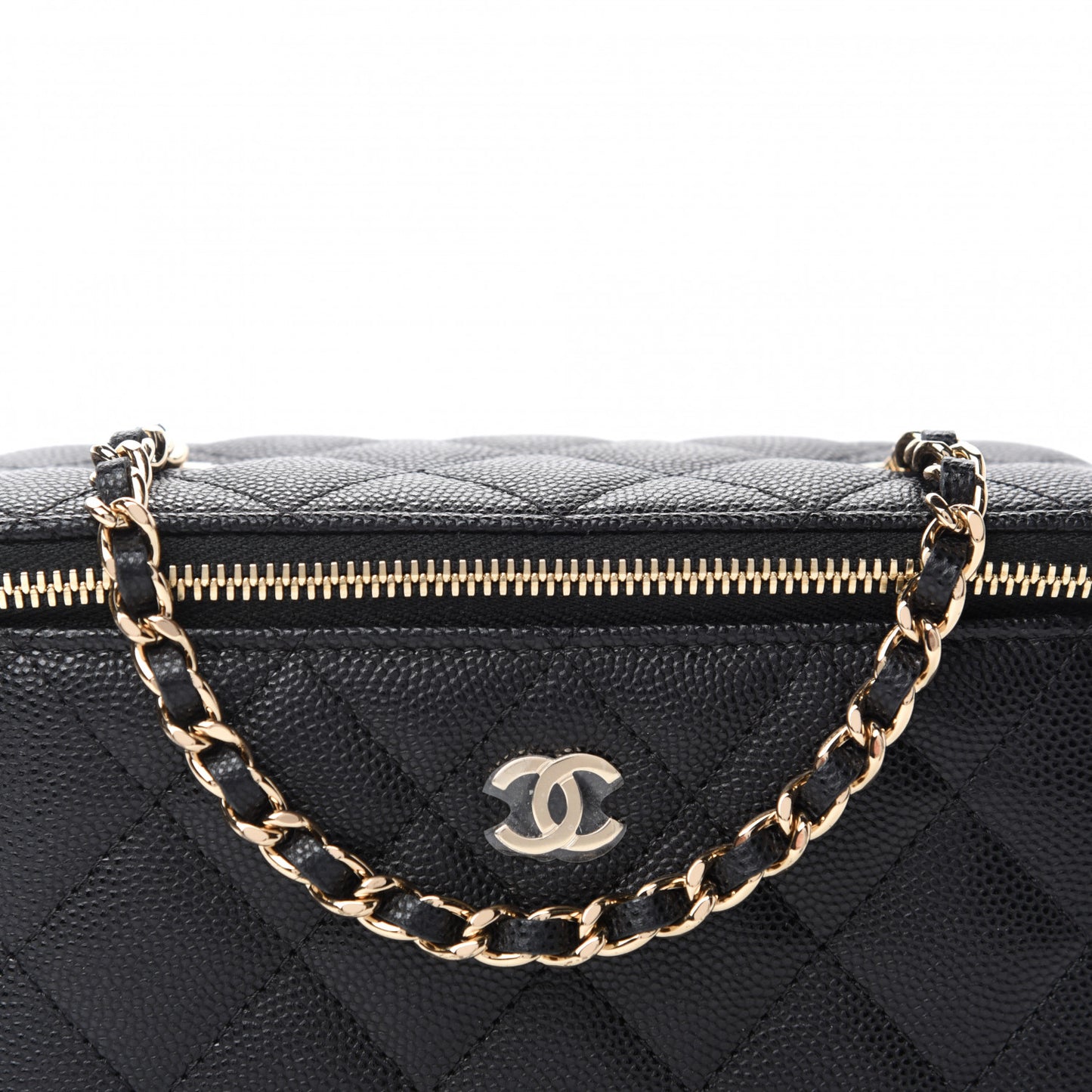 Caviar Quilted Small Vanity Case With Chain Black