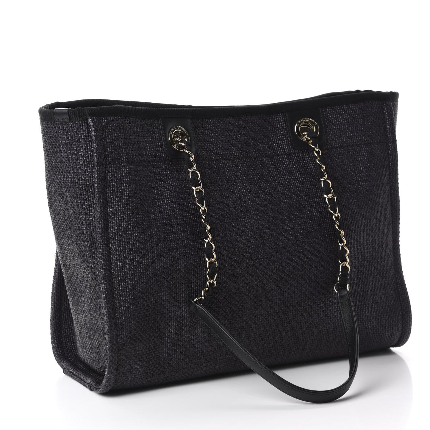 Woven Straw Raffia Small Deauville Tote Black