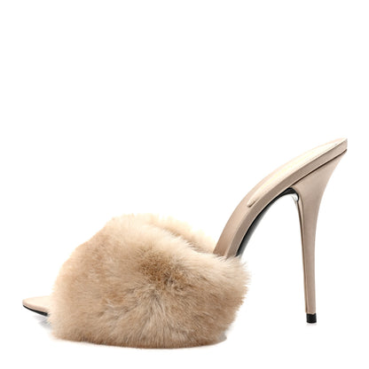 Saint Laurent Faux Fur La 16 Mule Sandals 40 Light Beige 1 of 7