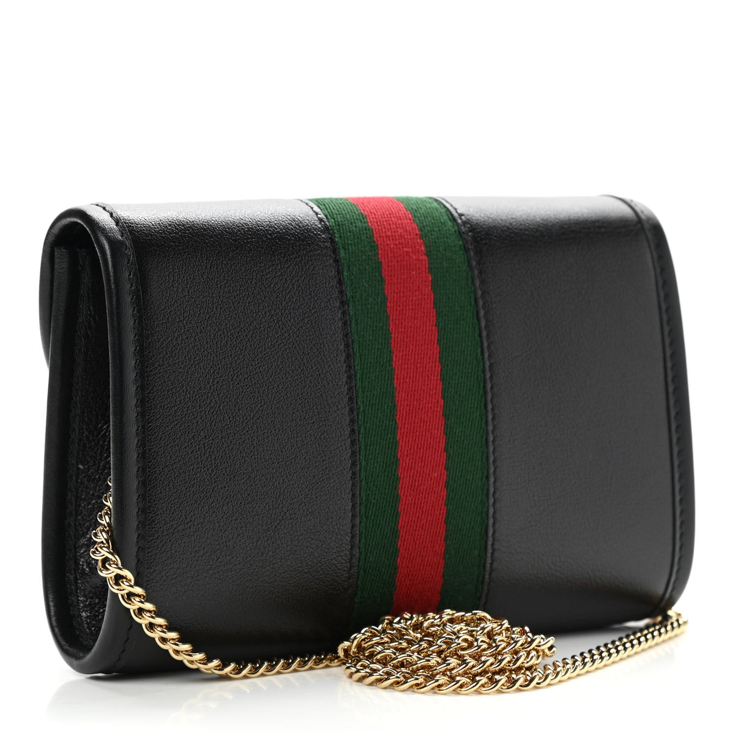 Textured Calfskin Web Mini Rajah Slim Flap Shoulder Bag Black
