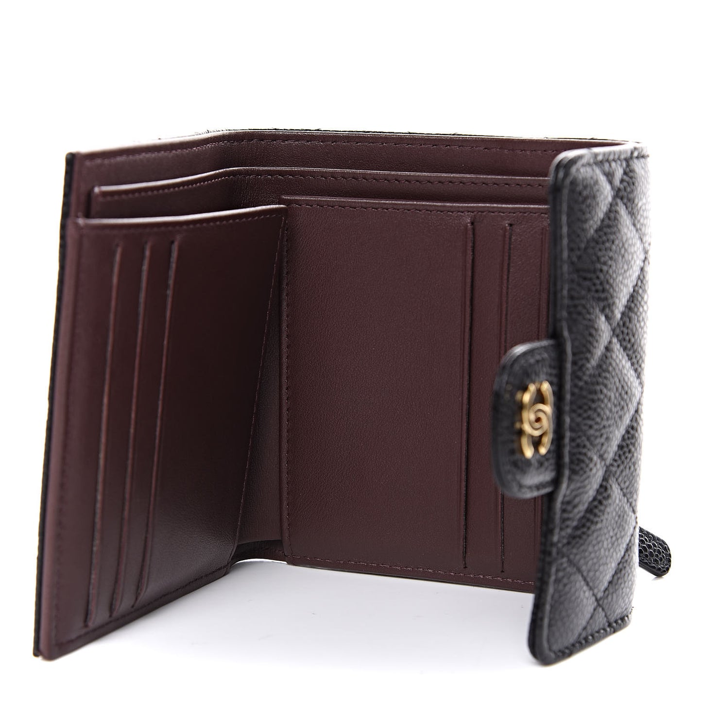 Caviar Quilted Compact Flap Wallet Black