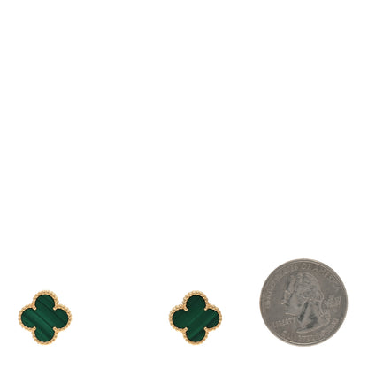 Van Cleef & Arpels 18K Yellow Gold Malachite Vintage Alhambra Earrings 2 of 4