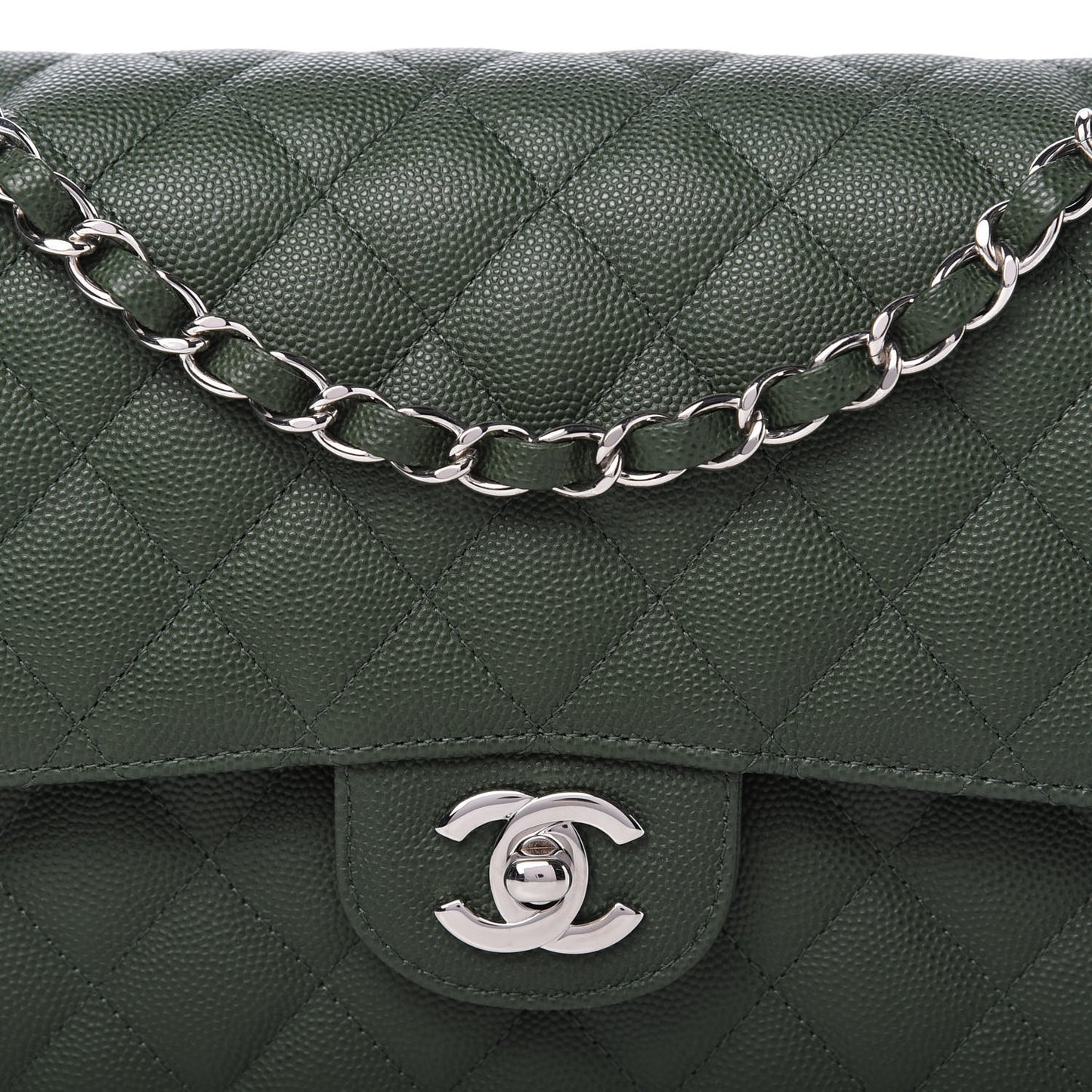 Caviar Quilted Medium Double Flap Dark Green