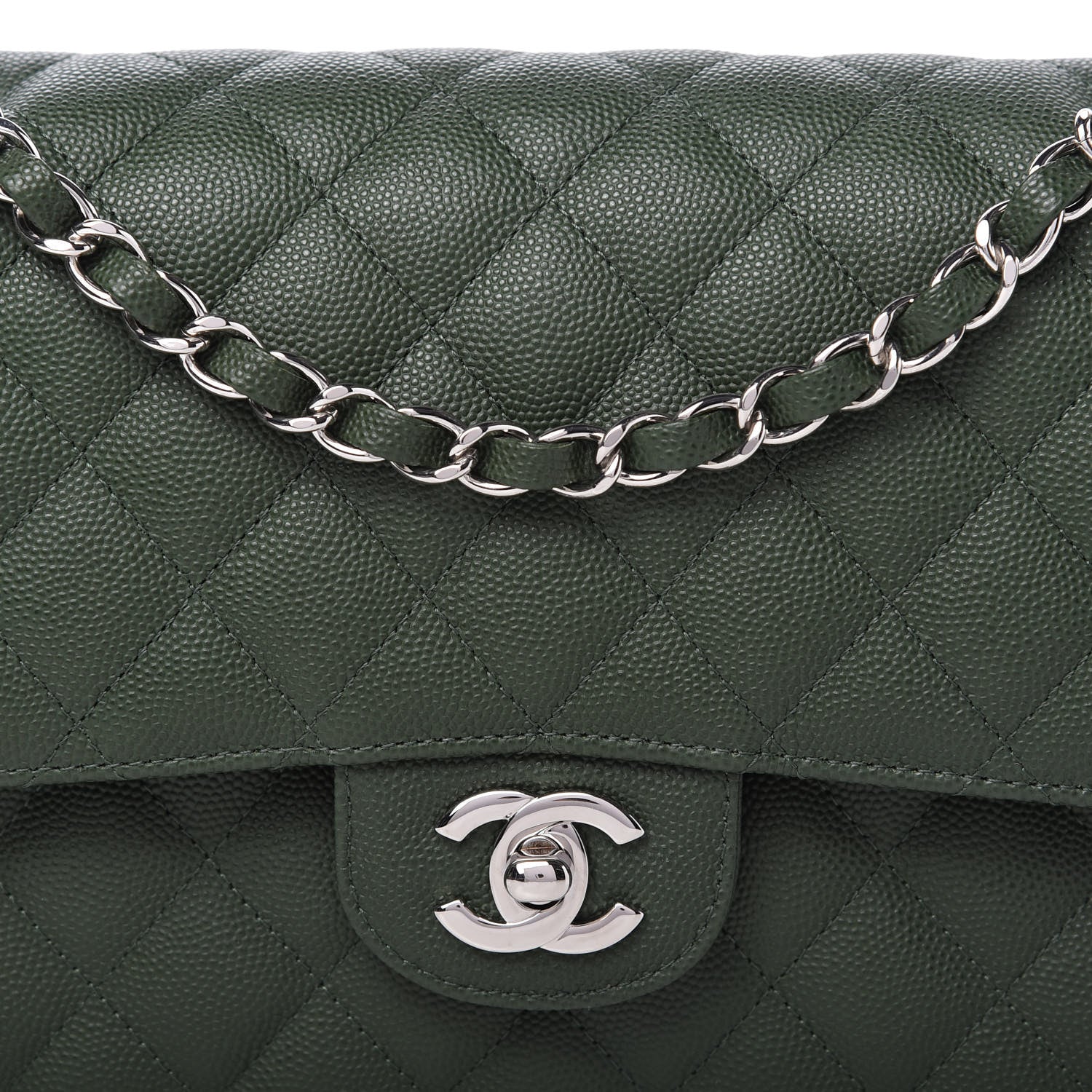 Chanel Caviar Quilted Medium Double Flap Dark Green 10 of 11