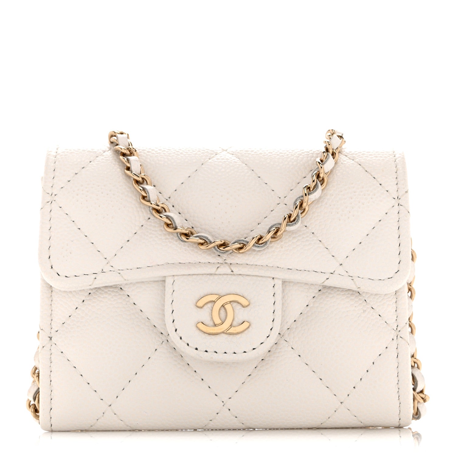 Chanel Caviar Quilted Flap Card Holder On Chain White 1 of 11