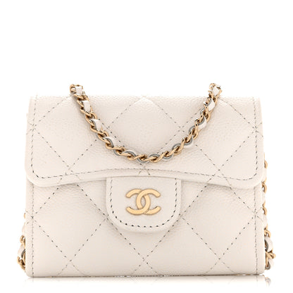 Chanel Caviar Quilted Flap Card Holder On Chain White 1 of 11