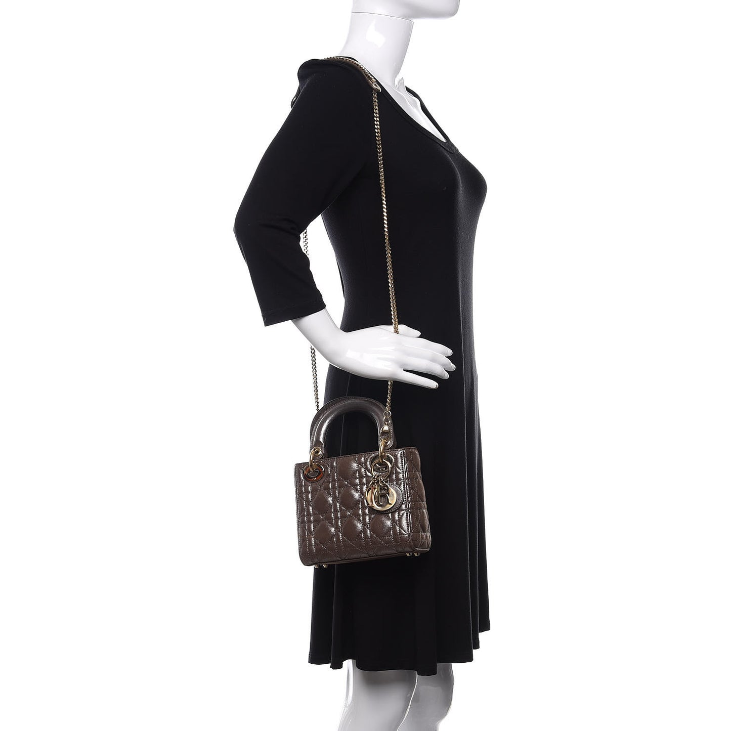 Metallic Calfskin Cannage Mini Lady Dior Brown