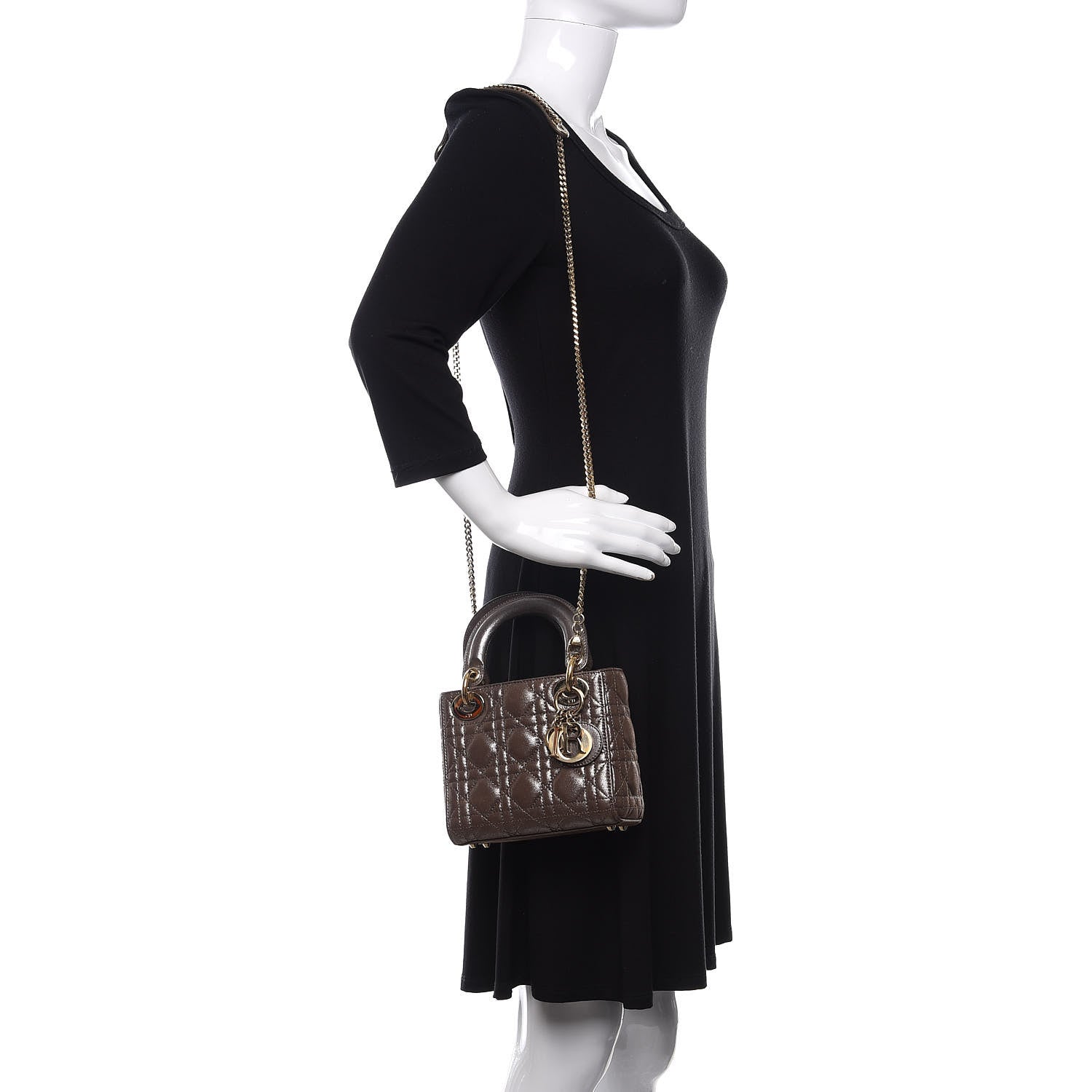 Christian Dior Metallic Calfskin Cannage Mini Lady Dior Brown 2 of 10
