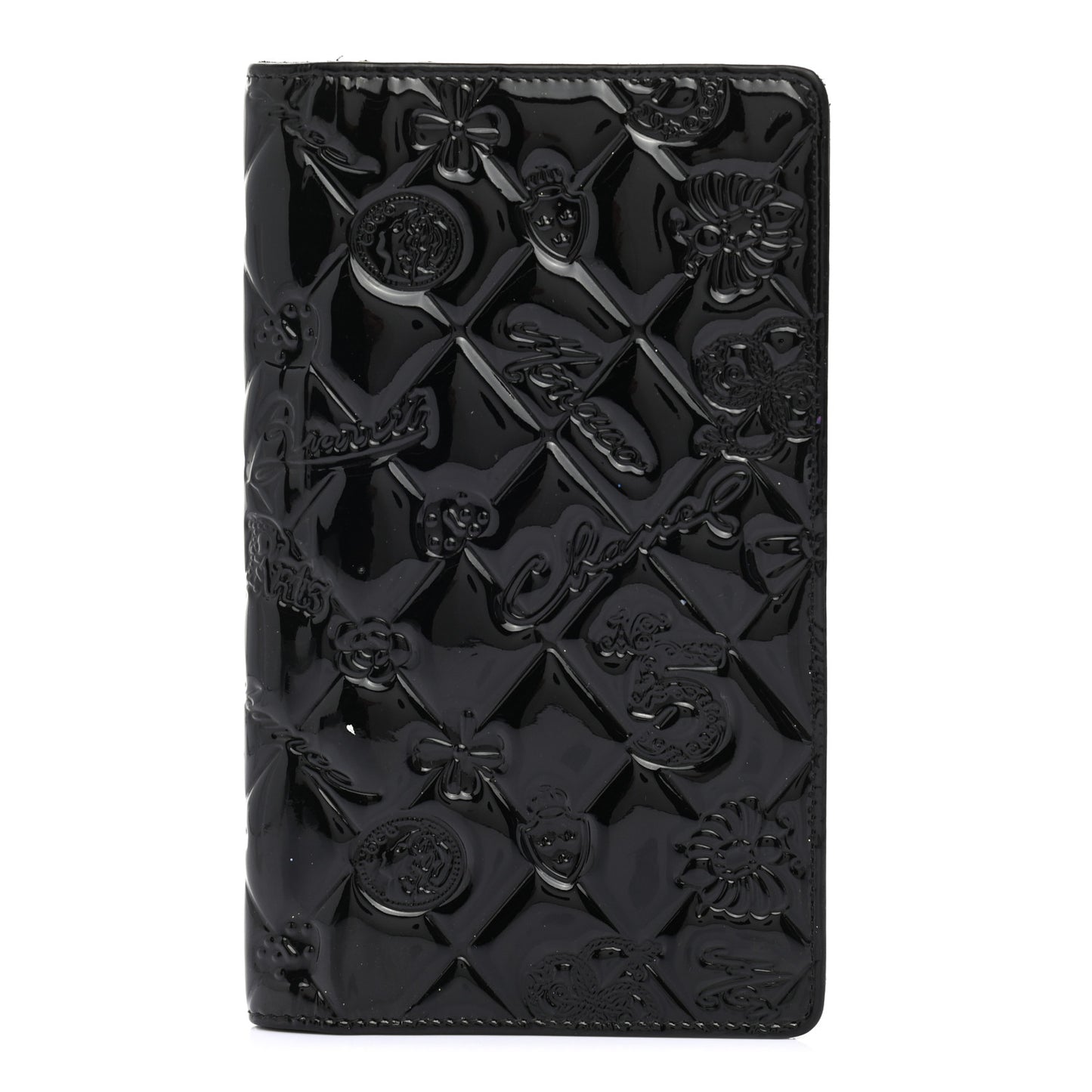 Patent Calfskin Lucky Symbols Yen Wallet Black